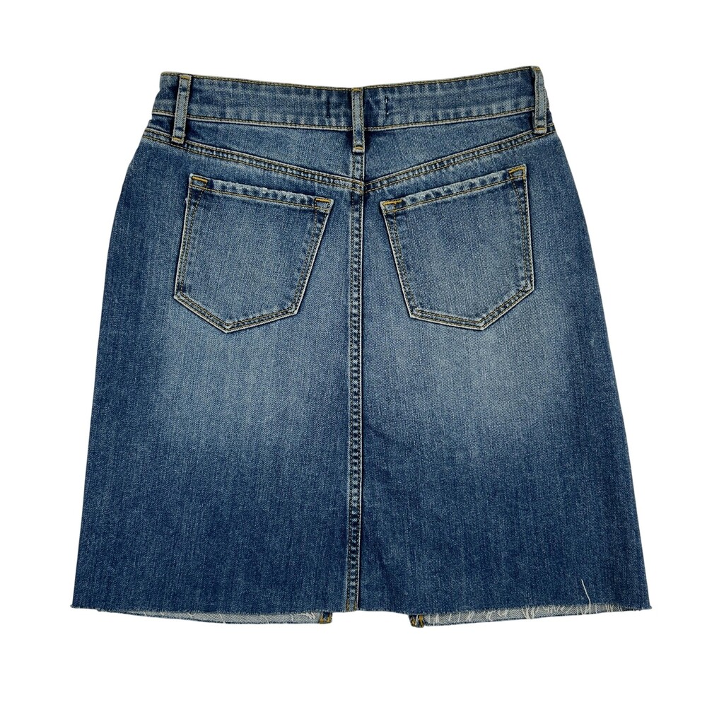 LOFT Skirt Womens 00 Blue Denim Mini Distressed Raw Hem Front Slit Pockets